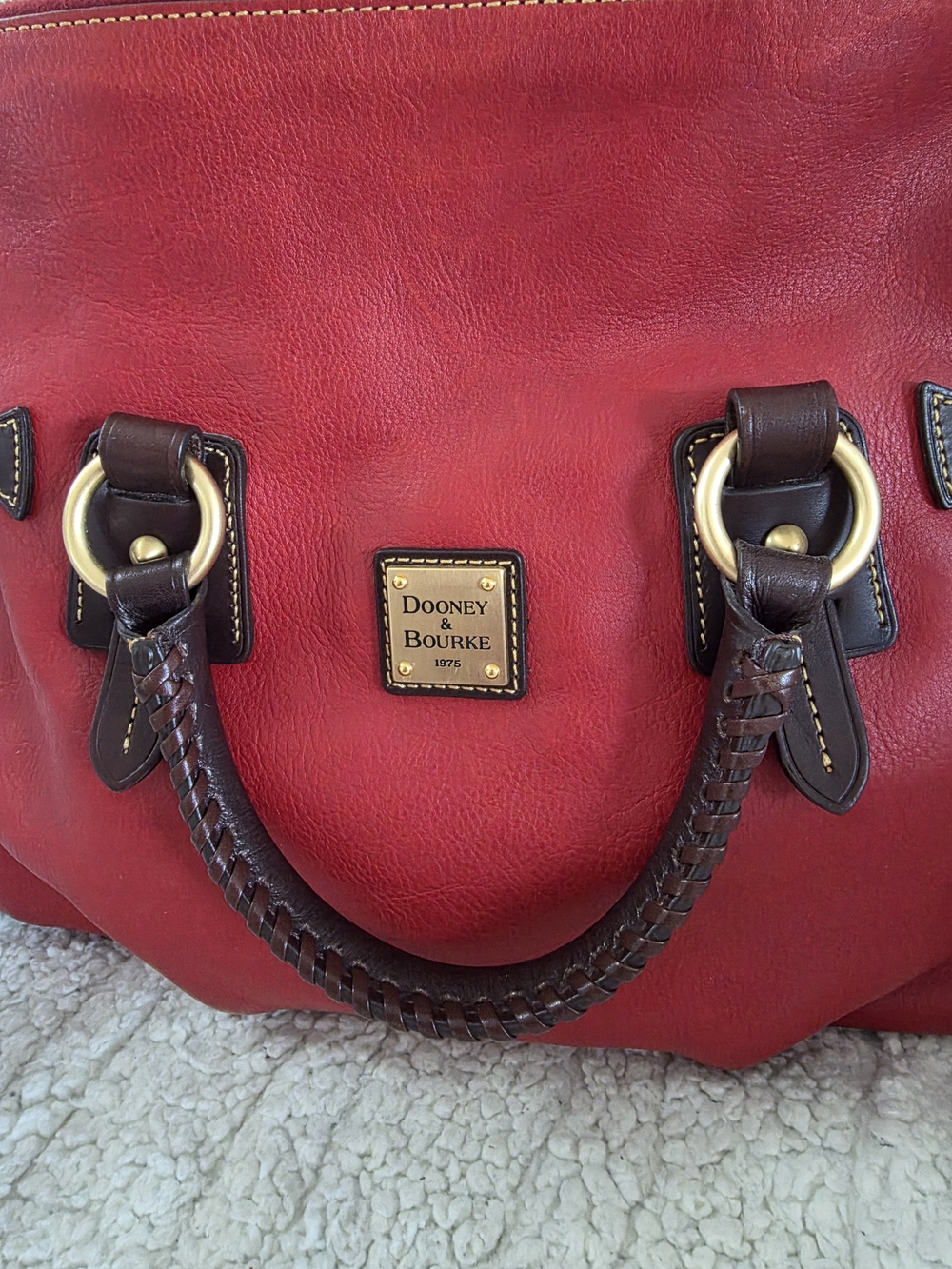 Dooney & Bourke Florentine Stanwich Satchel Red Brown Tmoro Trim NWOT - Picture 5 of 16